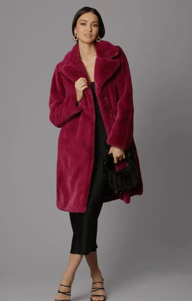 Avec Les Filles Magenta Faux Fur Coat