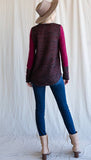 7th Ray Cranberry Cozy Brushed Knit Top with Contrast Striped Back and Sleeves