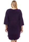 Azules Eggplant Bell Sleeve Dress-PLUS SIZE